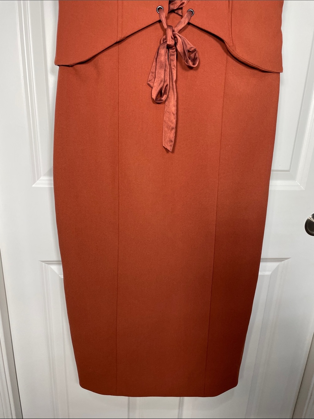 CINQ A SEPT Demia Bustier Corset Lace Up Midi Dress Sz 8 Sleeveless Burnt Orange - Picture 5 of 14